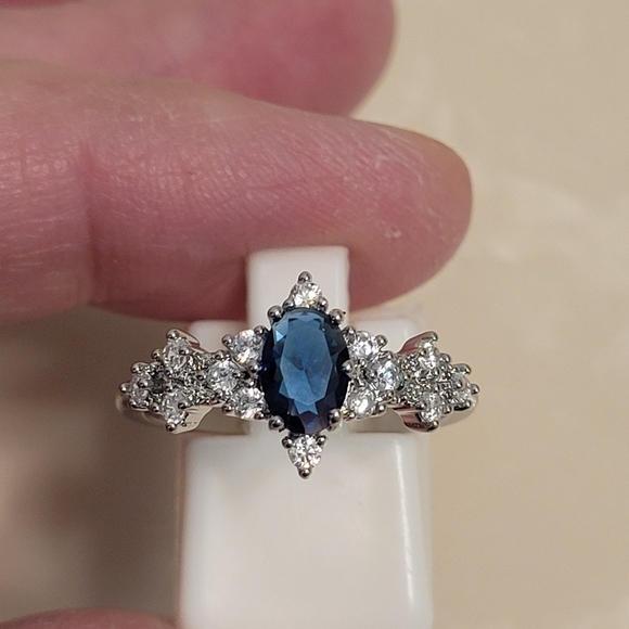 Silver CZ and Sapphire Marquis Ring Size 8 - Picture 8 of 8